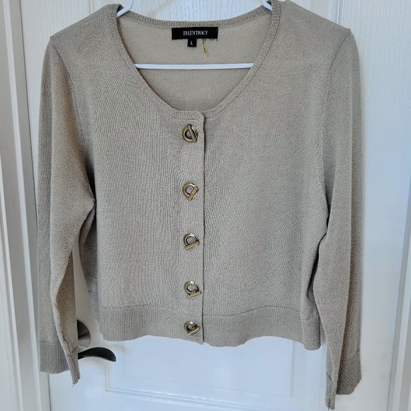 Light Gold Ellen Tracy Cropped Sweater with Metallic Flecks, Size L, NWT - Picture 1 of 3